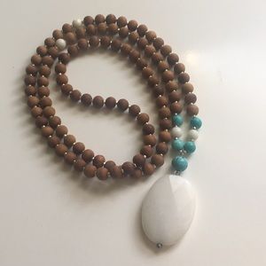 White Jade and Turquoise Mala Necklace